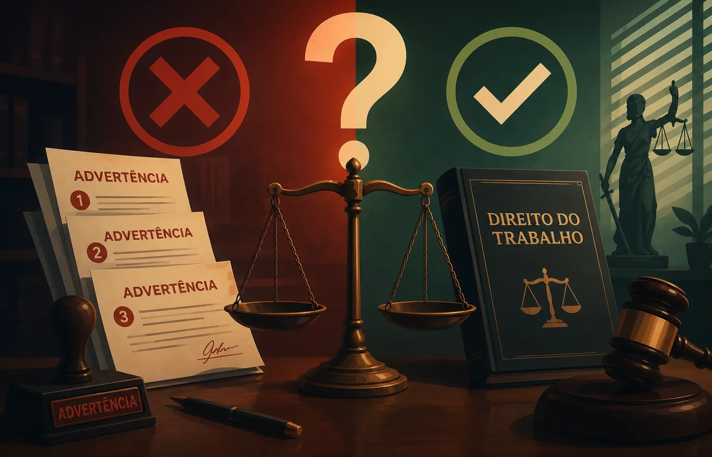 Capa de artigo explicando se três advertências geram justa causa no direito do trabalho brasileiro