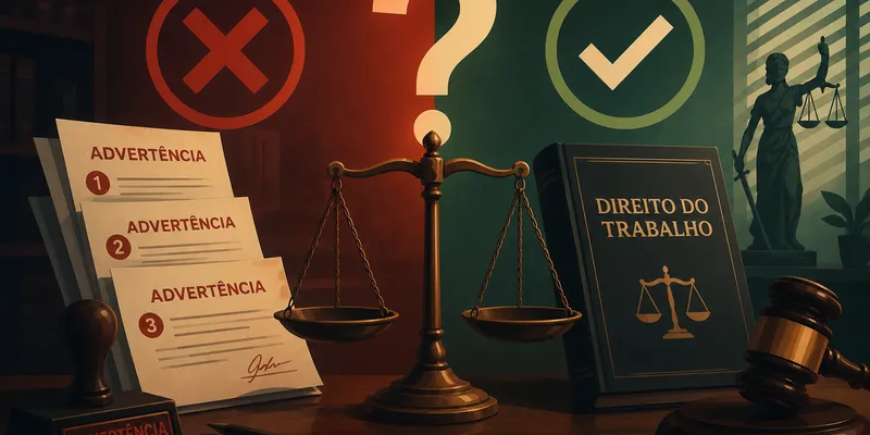 Capa de artigo explicando se três advertências geram justa causa no direito do trabalho brasileiro
