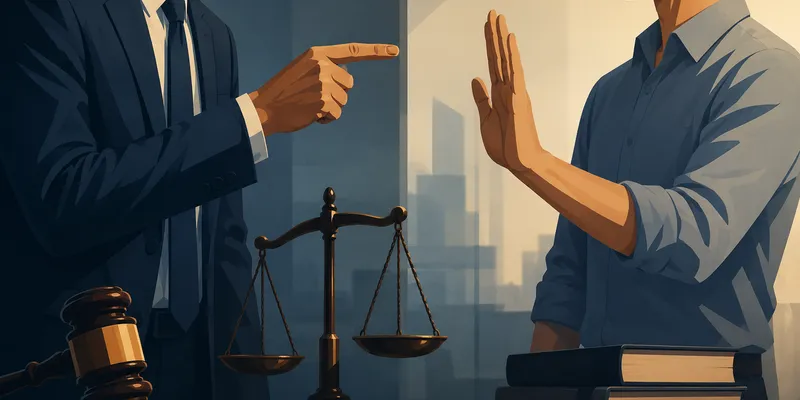 Capa com trabalhador e empregador em um escritório, simbolizando a relação de subordinação e o direito de recusar ordens ilegais ou abusivas.