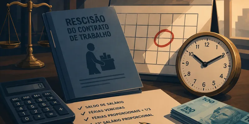 Pessoa segurando carteira de trabalho ao lado de um calendário, simbolizando o prazo para pagamento das verbas rescisórias.