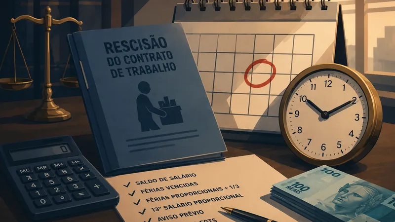 Pessoa segurando carteira de trabalho ao lado de um calendário, simbolizando o prazo para pagamento das verbas rescisórias.