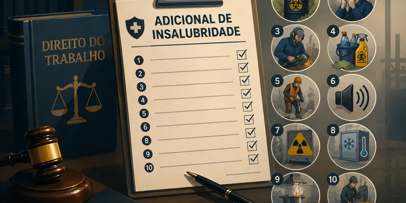 Profissionais de diferentes áreas expostos a condições insalubres, como limpeza, saúde, construção civil e indústria